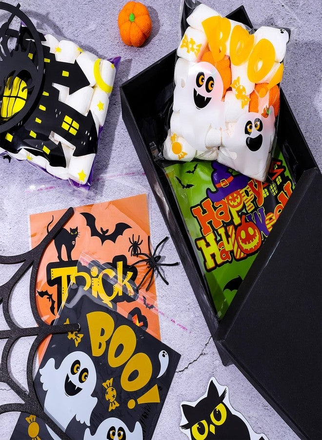 Whaline Waline 240 Pcs Cellophane Treat Bags - Self Adhesive Happy Halloween Trick Or Treat Haunted House Boo Bags Candy Goodie Gift & Party Favor Bags - Image 5